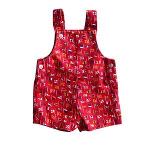 60s vintage red shorts overalls baby boys size 12M